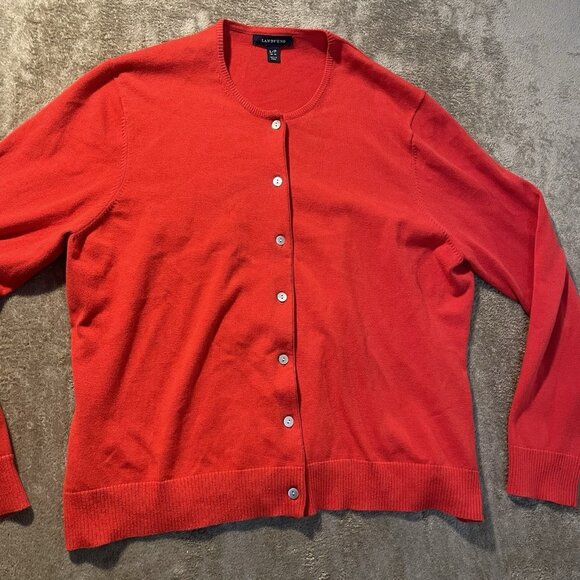 Lands' End Cardigsn Women's Large Petite Red Button Front Sweater Long Sleeve - Picture 1 of 5
